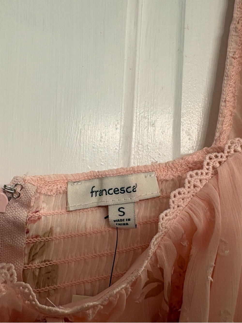 Francesca's Collections Pale Pink Sheer Floral Top - Picture 3 of 4